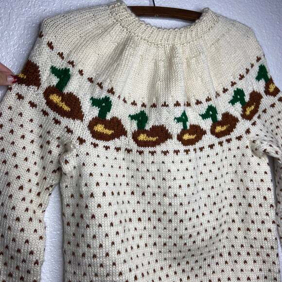 Vintage Handmade Knit Cream Mallard Sweater - Picture 2 of 5